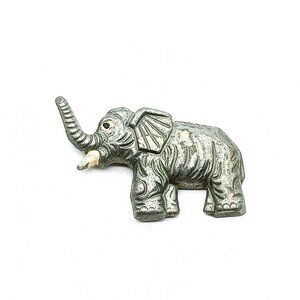 Vintage Elephant with Tusks Brooch Safari Animal Lapel Pin